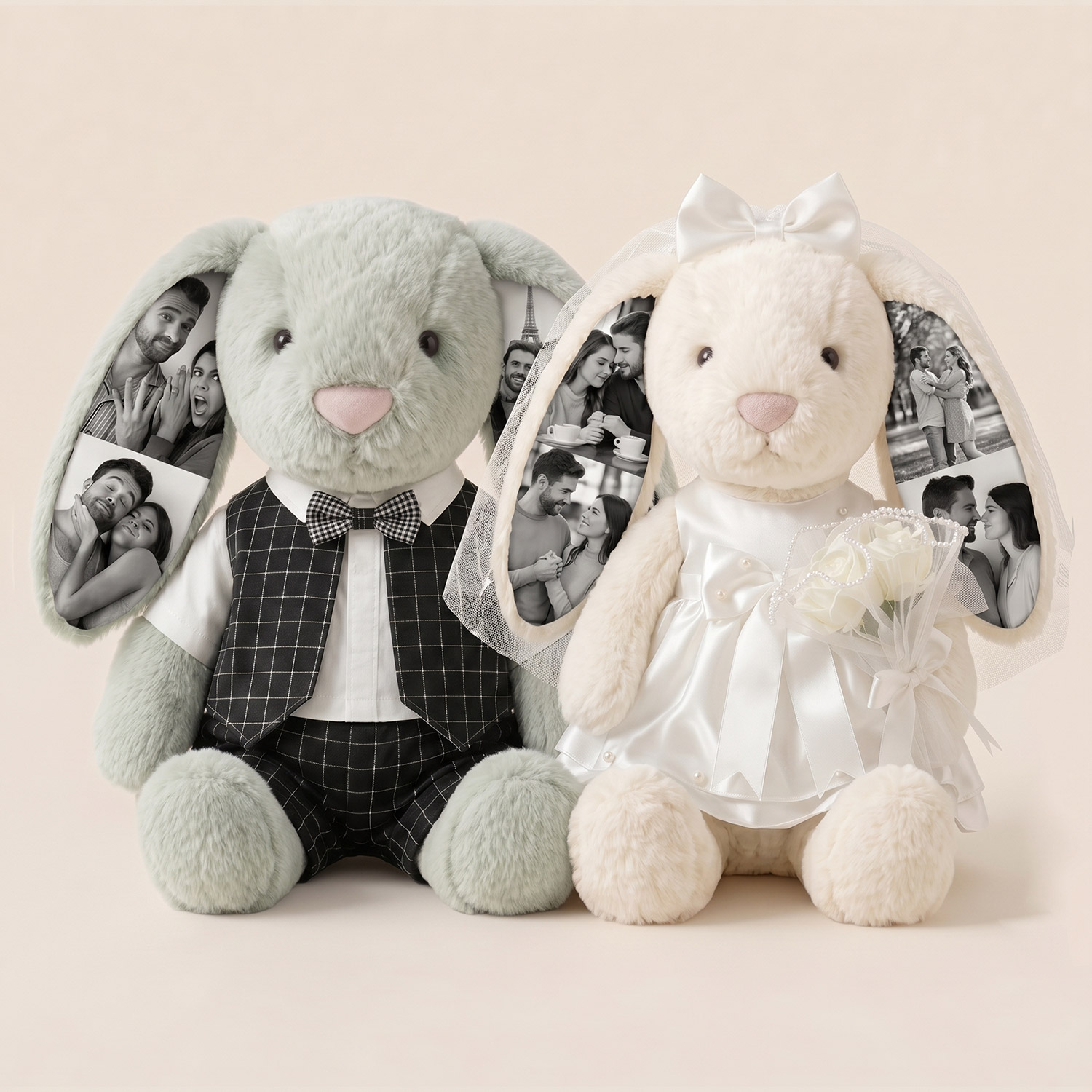 Personalisiertes Foto-Hochzeitshase-Plüschtier, Personalisiertes Braut- Und Bräutigamhase-Stofftier, Jubiläumsgeschenk Für Paare - DePhotoBoxer