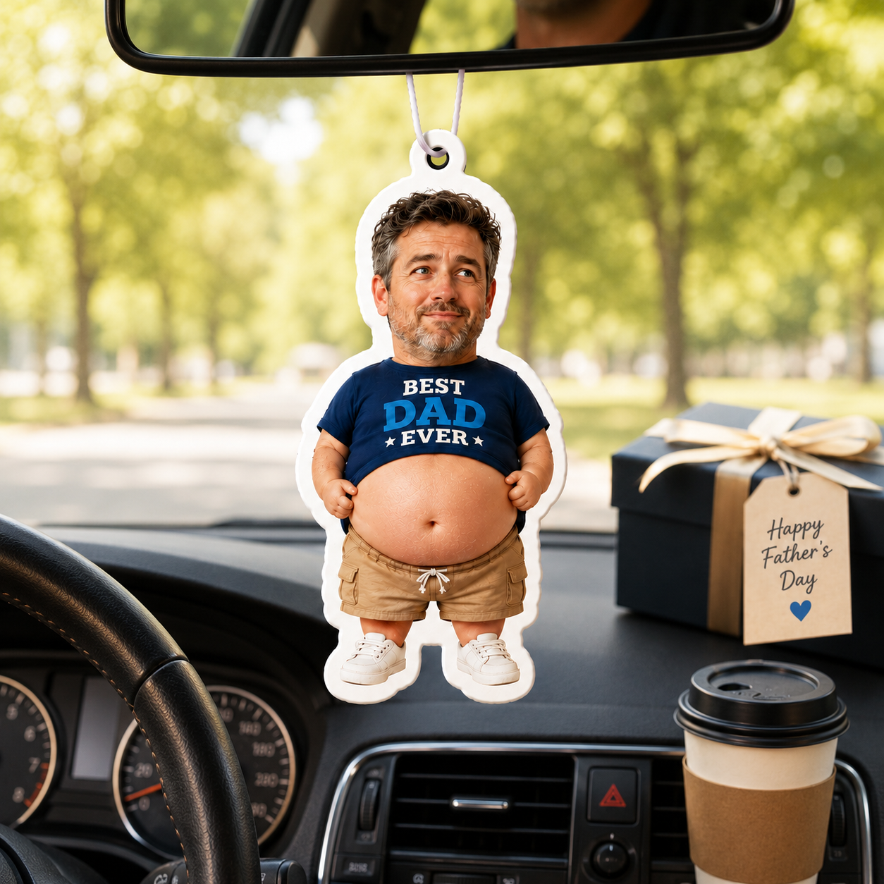 Benutzerdefinierter Papa-Bauch-Squishy-Lufterfrischer vom Foto, personalisiertes, lustiges, duftendes Auto-Hängeornament, Geschenk zum Vatertag