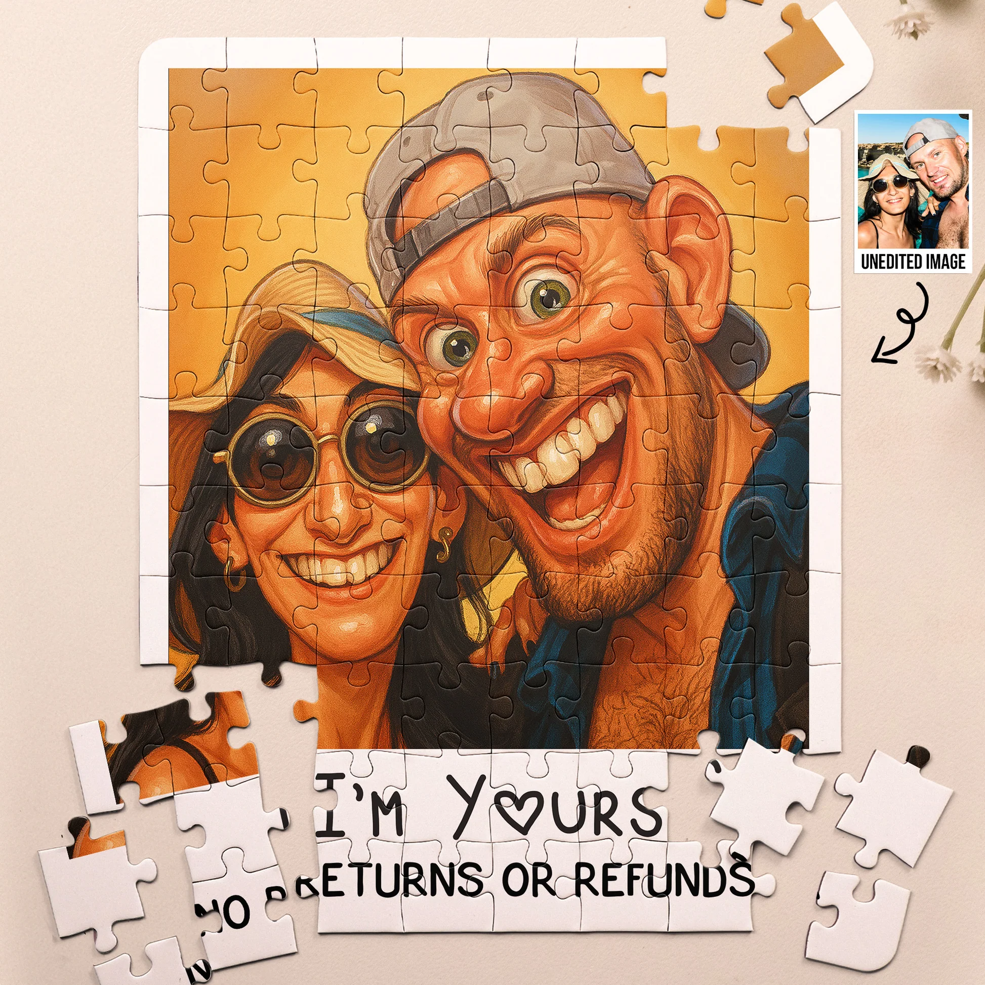 Personalisierte Karikatur-puzzle-wandkunst Für Lustige Paare, Individuelle Cartoon-zeichnung Nach Foto, Perfektes Valentinstagsgeschenk