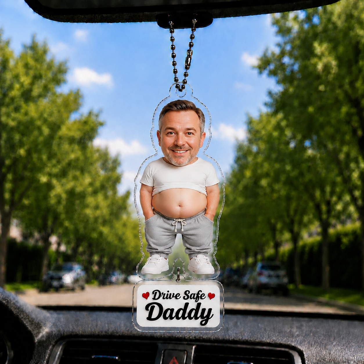 Individuelles Auto-Hängeornament im Squeeze-Stil nach Foto, personalisiertes, fahrsicheres Papa-Geschenk zum Vatertag