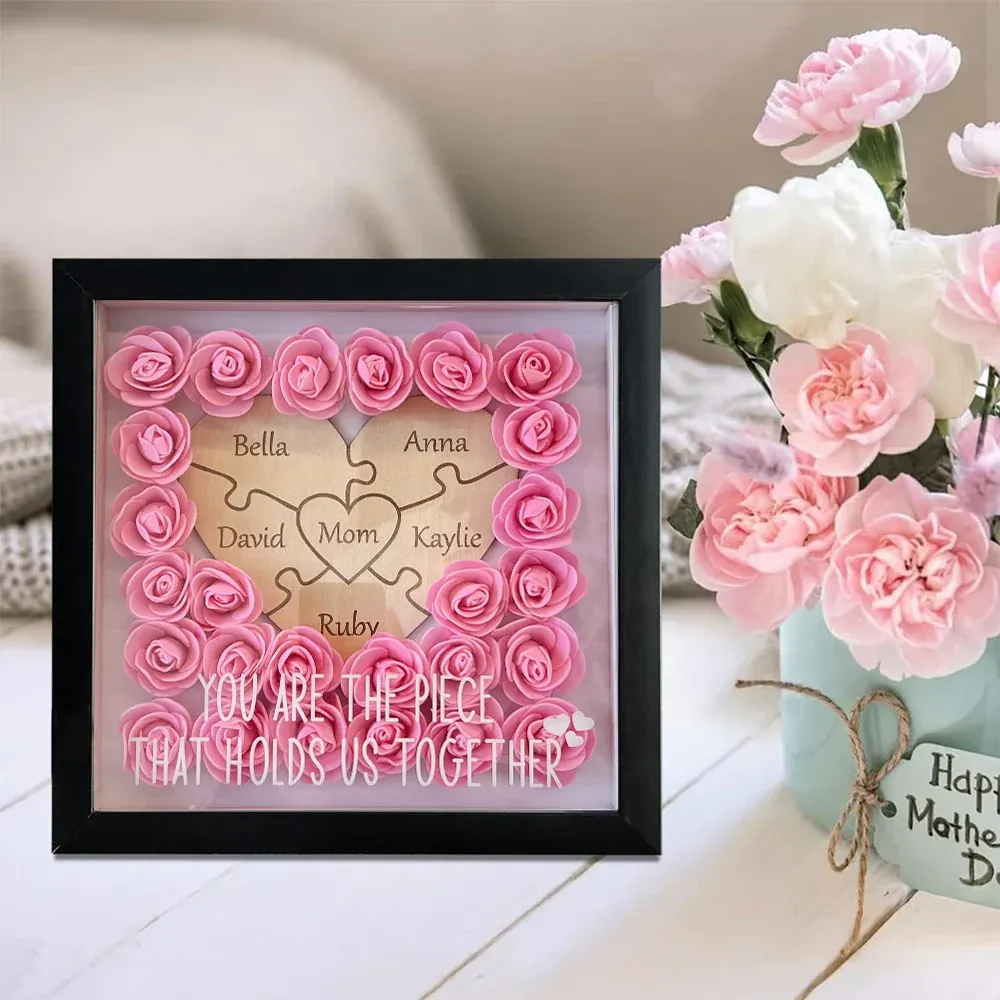Personalisierte Puzzleteil Mama Herzförmige Blumenschatten Led Box - DePhotoBoxer