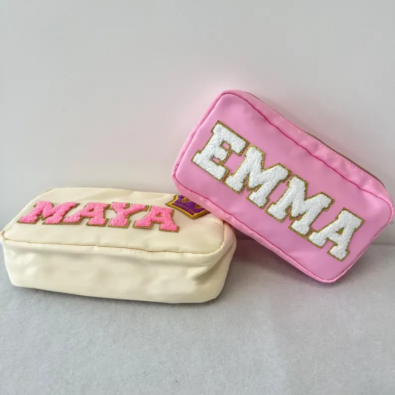 Personalisiertes Xl-nylonmäppchen, Federmäppchen, Chenille-patch, Schminktasche, Reise-kulturbeutel, Kosmetiktasche, Geschenktasche, Brautjungferngeschenk
