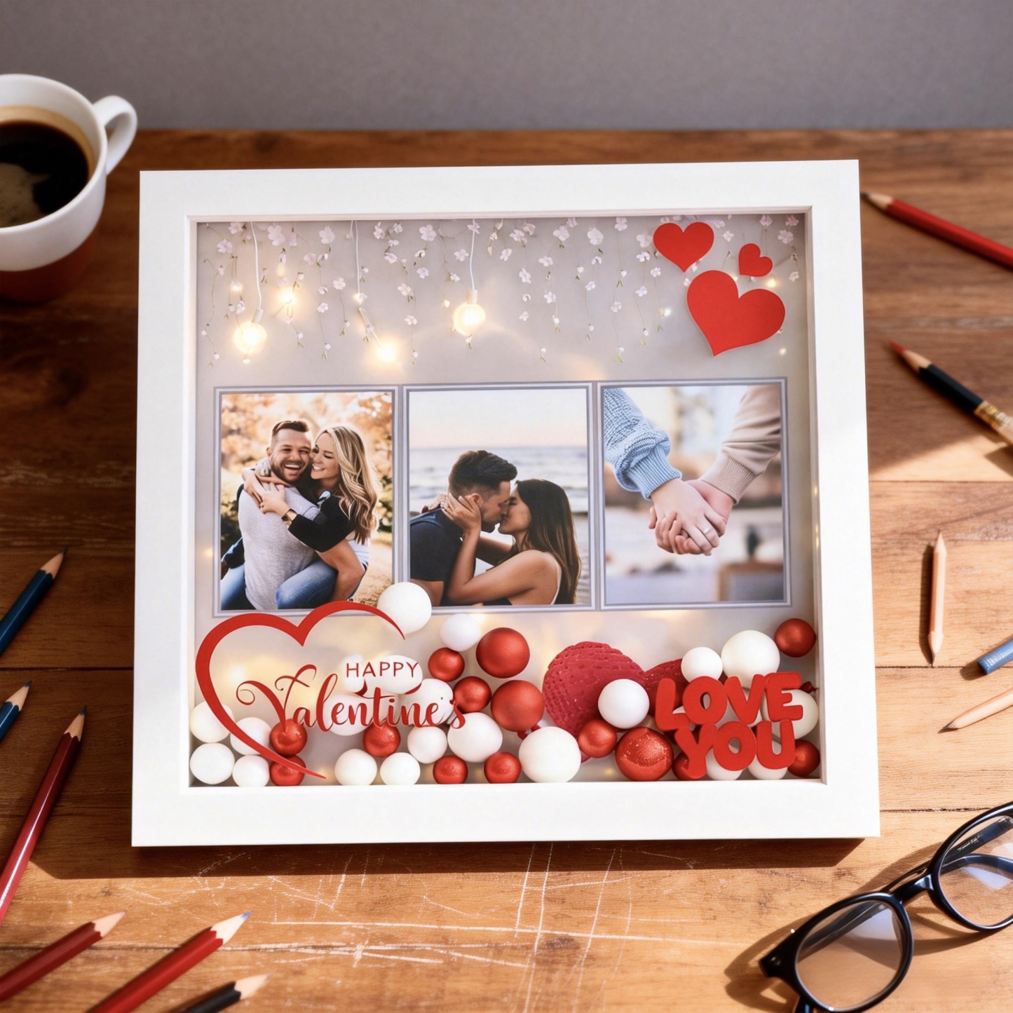 Personalisierter Valentinstags-schattenbox-bilderrahmen, Individuelle Foto-erinnerungspräsentation, Romantisches Geschenk Für Paare, Jahrestags- Und Valentinstagsgeschenk