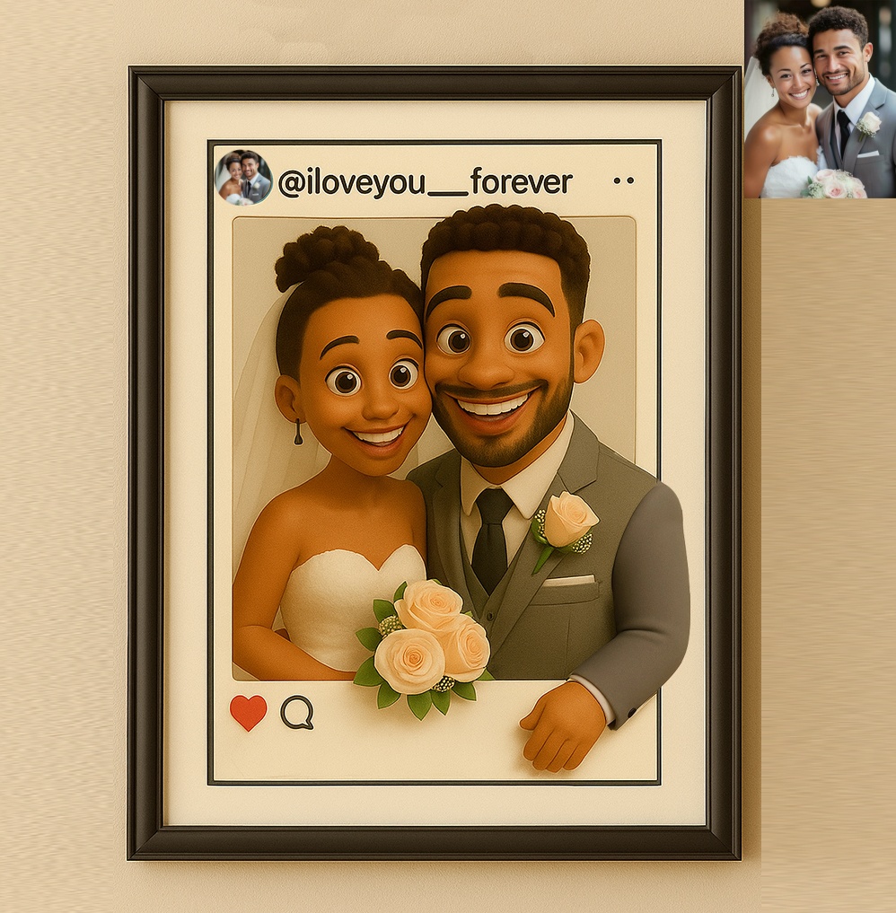 Personalisierter Cartoon-Portrait-Fotorahmen Fotorahmen im Instagram-Stil als Geschenk zum Hochzeitstag und Geburtstag