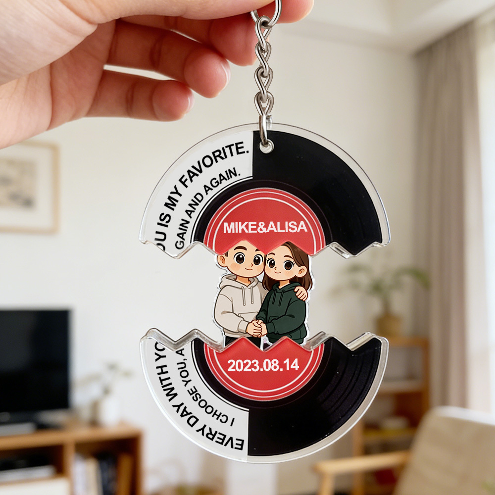 Personalisierter, Aufklappbarer Vinyl-schallplatten-schlüsselanhänger Für Paare – Eine Verborgene Liebe, Die Sie Öffnen Und Enthüllen Können