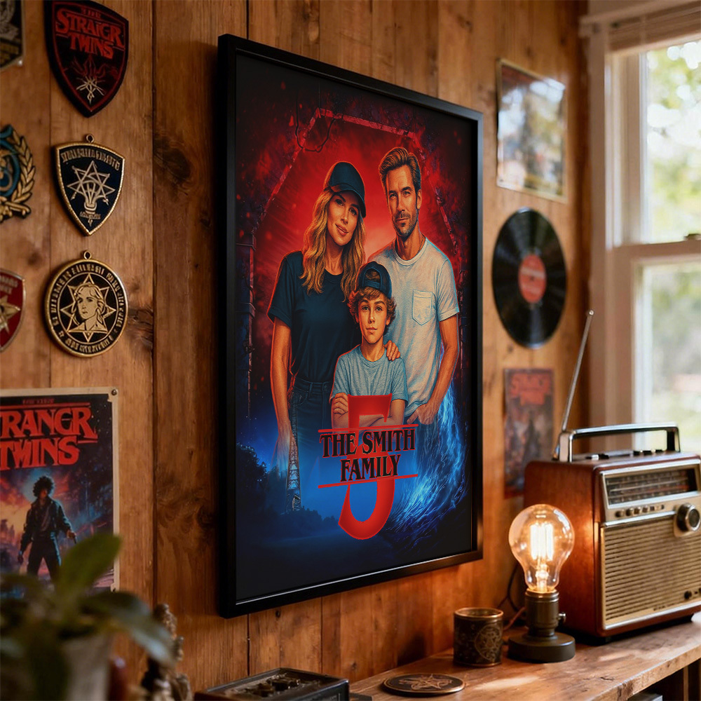 Individuell Gestalteter Retro-posterrahmen Mit Mysteriösem Pärchenmotiv, Personalisierte Wanddekoration Im Sci-fi-stil Der 80er Jahre