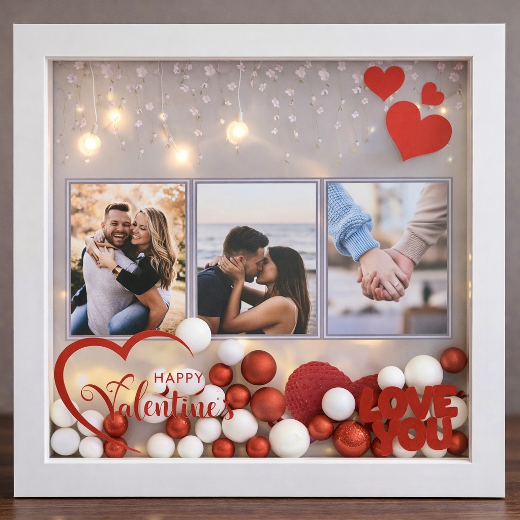 Personalisierter Valentinstags-schattenbox-bilderrahmen, Individuelle Foto-erinnerungspräsentation, Romantisches Geschenk Für Paare, Jahrestags- Und Valentinstagsgeschenk