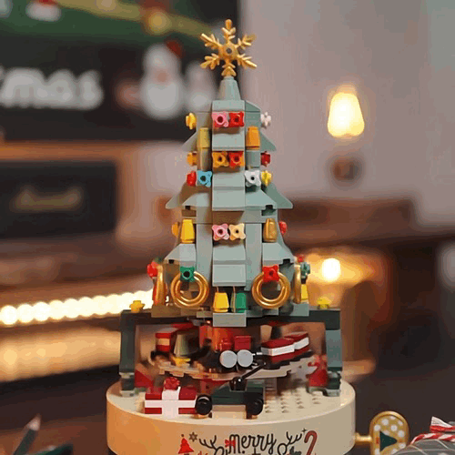 Diy-weihnachtsbaum Aus Bausteinen Mit Drehbarer Spieluhr | Leuchtendes Baustein-design | Festliches Weihnachtsgeschenk Für Kinder, Familie Und Paare