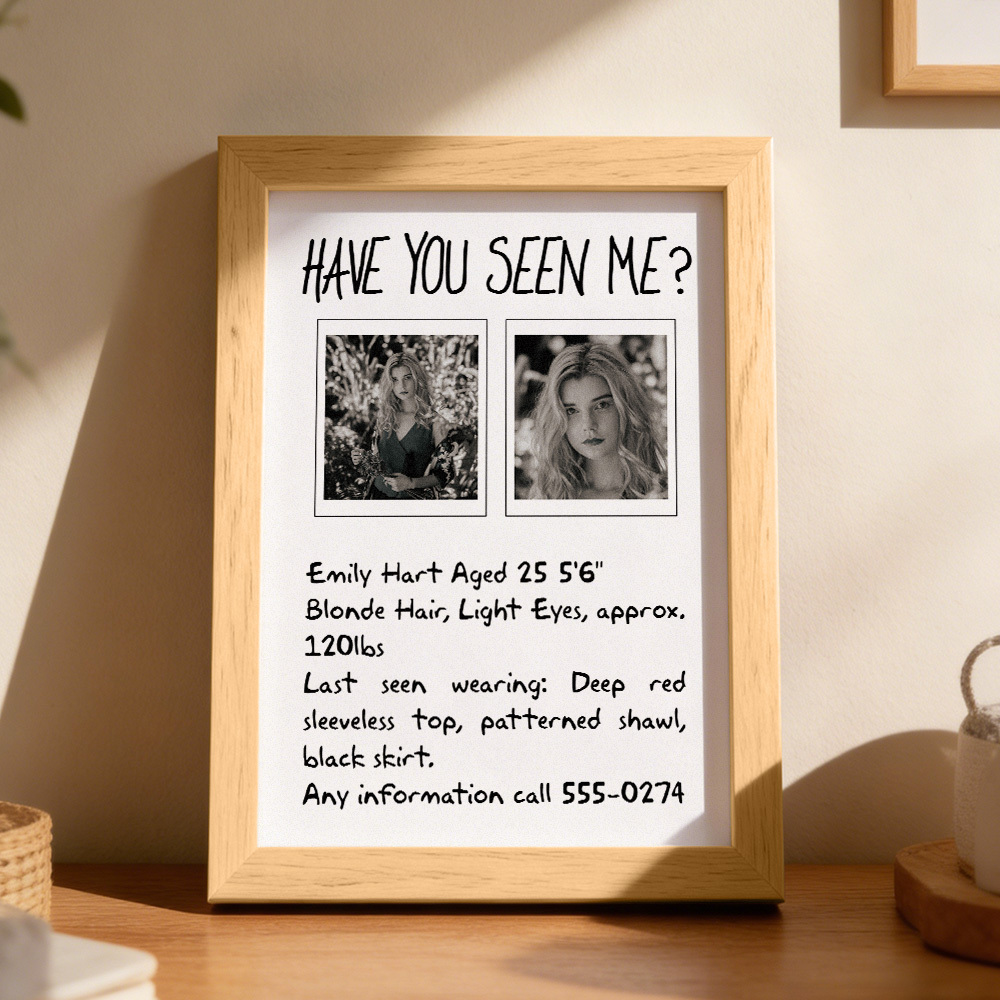 Individuell Gestalteter Bilderrahmen Im 80er-jahre-retro-mystery-stil | Personalisierte Vermisstenanzeige | Atmosphärische Retro-wandkunst