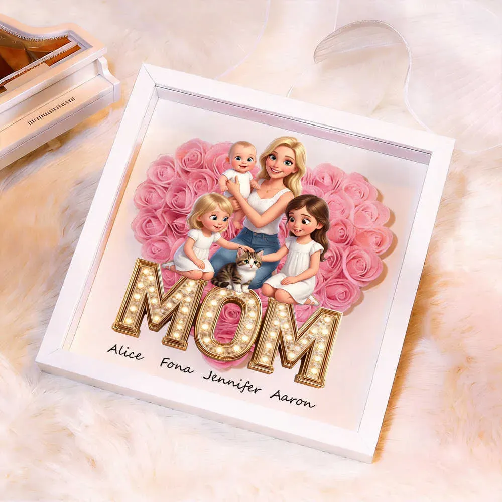 Personalisierte Blumen-schattenbox Mit Beleuchtung, Individuellem Foto Und Namen – Geschenk Für Mama, Geschenk Zum Muttertag - DePhotoBoxer
