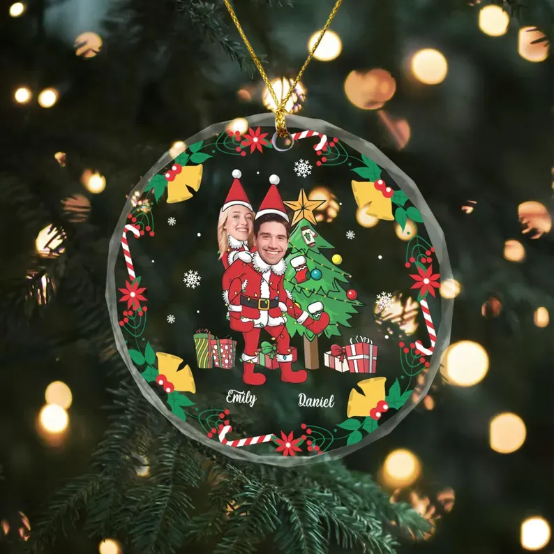 Paar Weihnachtsmann Weihnachtsschmuck, Personalisiertes Paar Lustiges Gesicht Foto Ornament, Personalisiertes Gesicht Geschenk Für Mann Frau, Weihnachtshochzeitsfoto - DePhotoBoxer