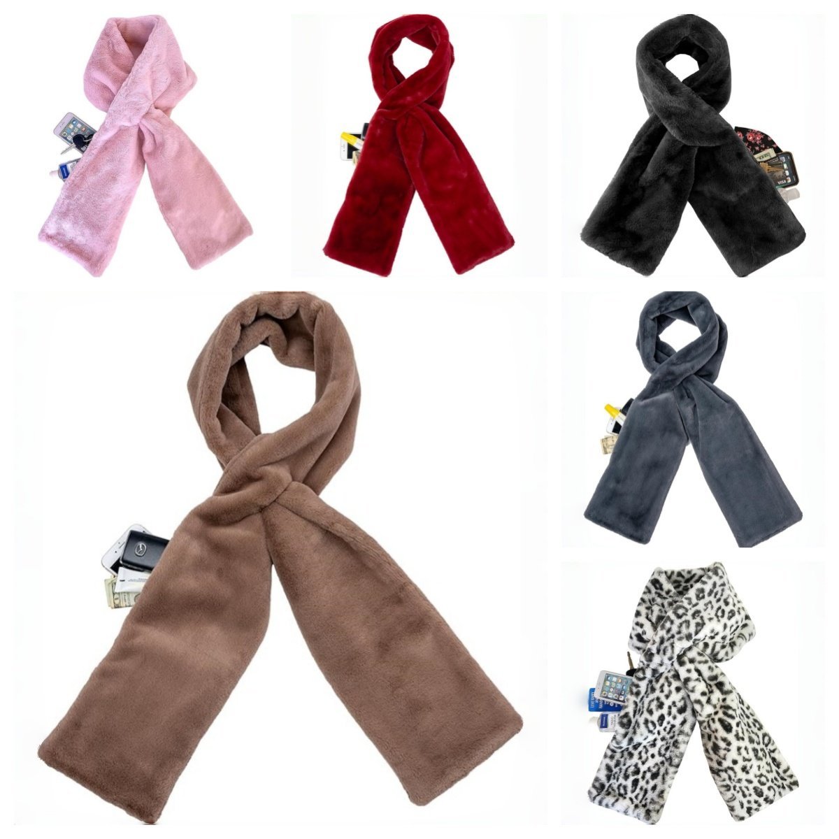 Kunstpelzschal Mit Versteckter Reißverschlusstasche Für Handy Und Wertsachen