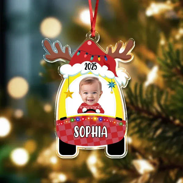 Benutzerdefiniertes Foto Niedliches Baby Erstes Weihnachtsauto Acryl Ornament - DePhotoBoxer