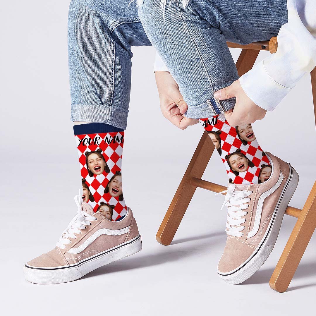 Colorful Lattice Face Socks - PhotoBoxer