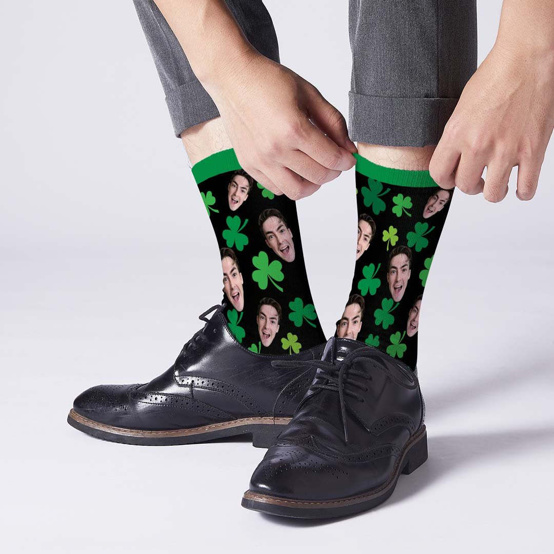 Custom Face On Amulet Clover Socks - PhotoBoxer