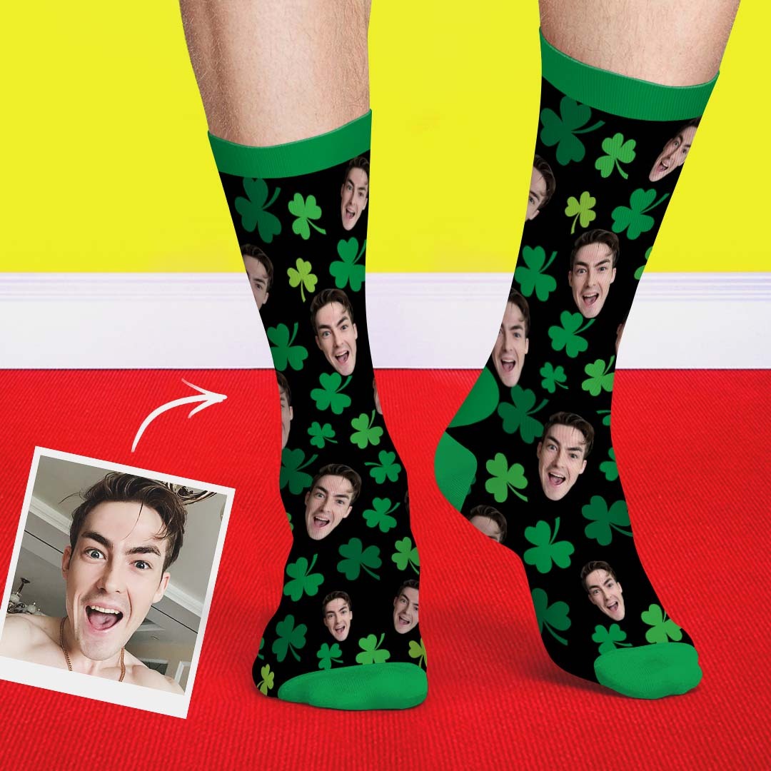 Custom Face On Amulet Clover Socks - PhotoBoxer