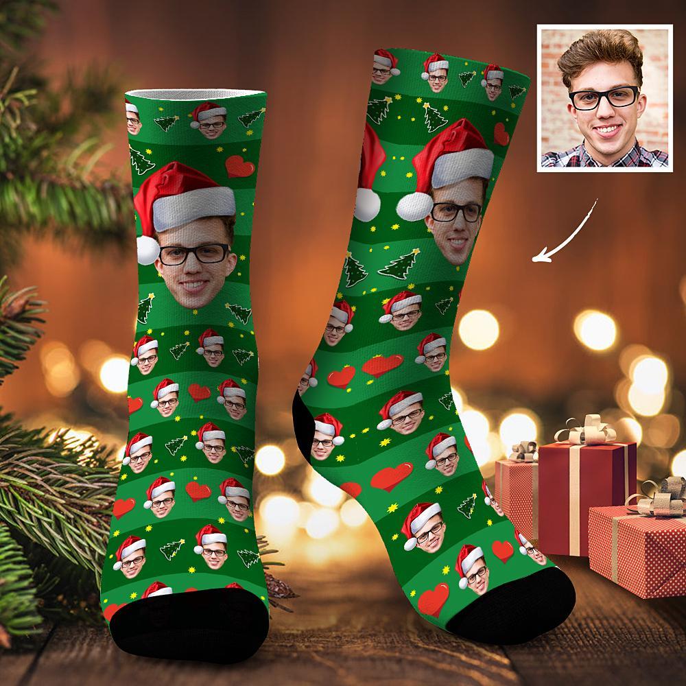 Custom Face Socks Christmas Tree Photo Socks Funny Gifts - PhotoBoxer