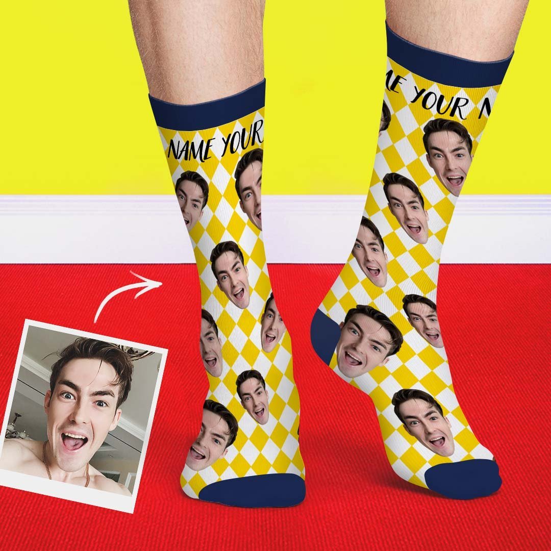 Colorful Lattice Face Socks - PhotoBoxer