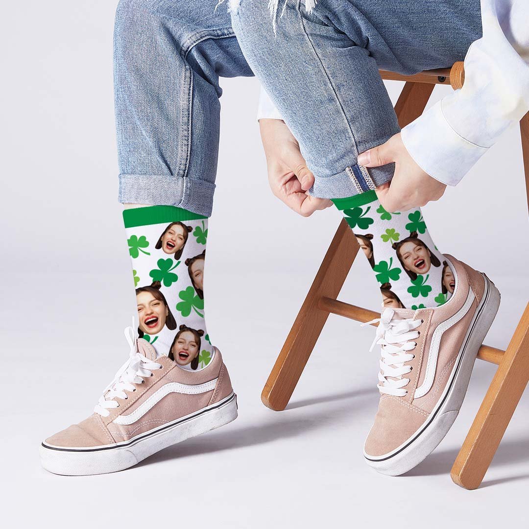 Custom Face On Amulet Clover Socks - PhotoBoxer