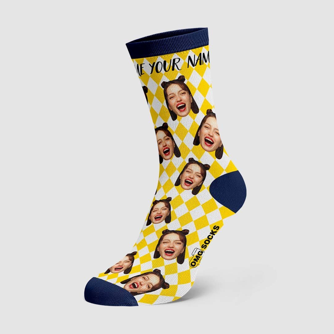 Colorful Lattice Face Socks - PhotoBoxer