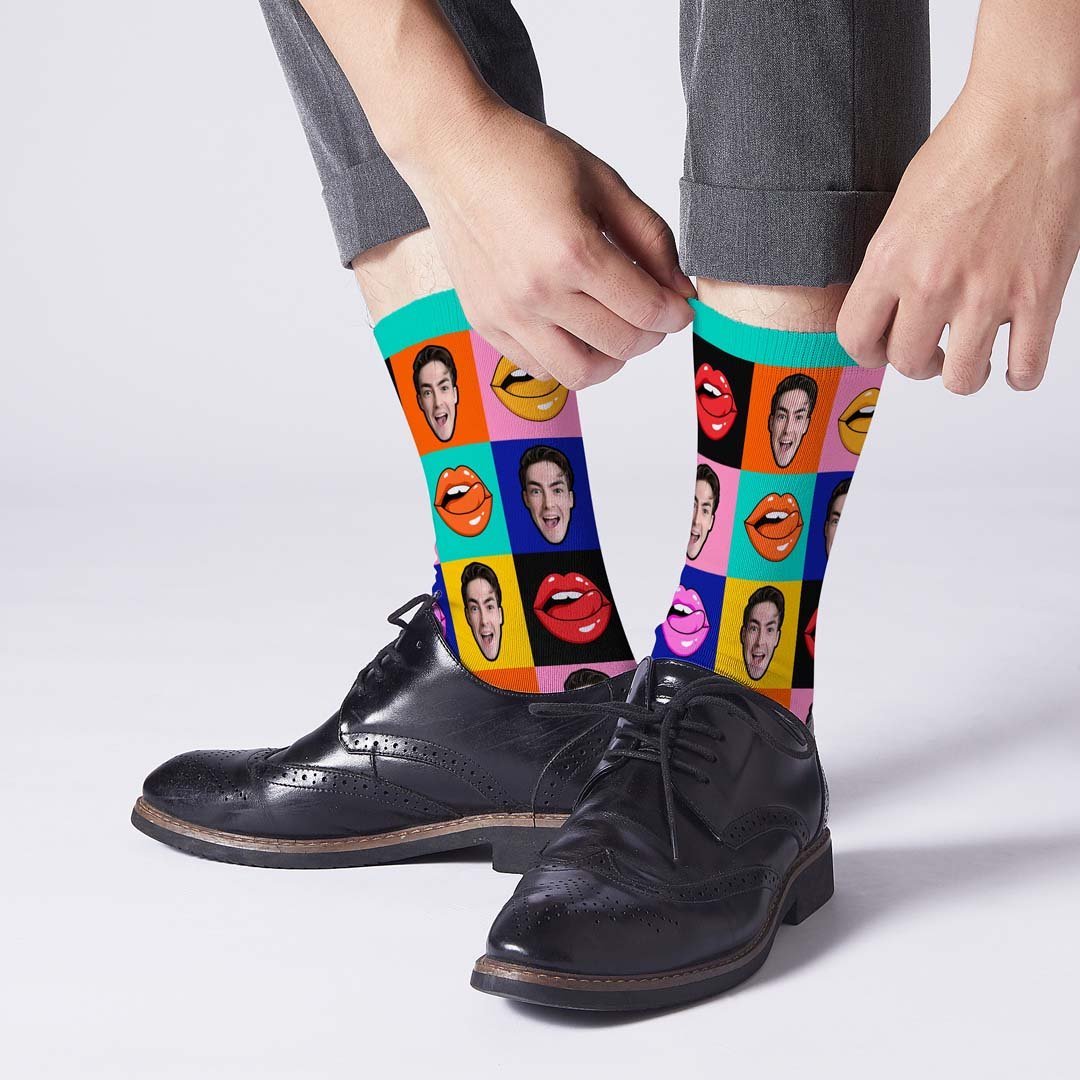 Fun Lips Funky Face Socks - PhotoBoxer