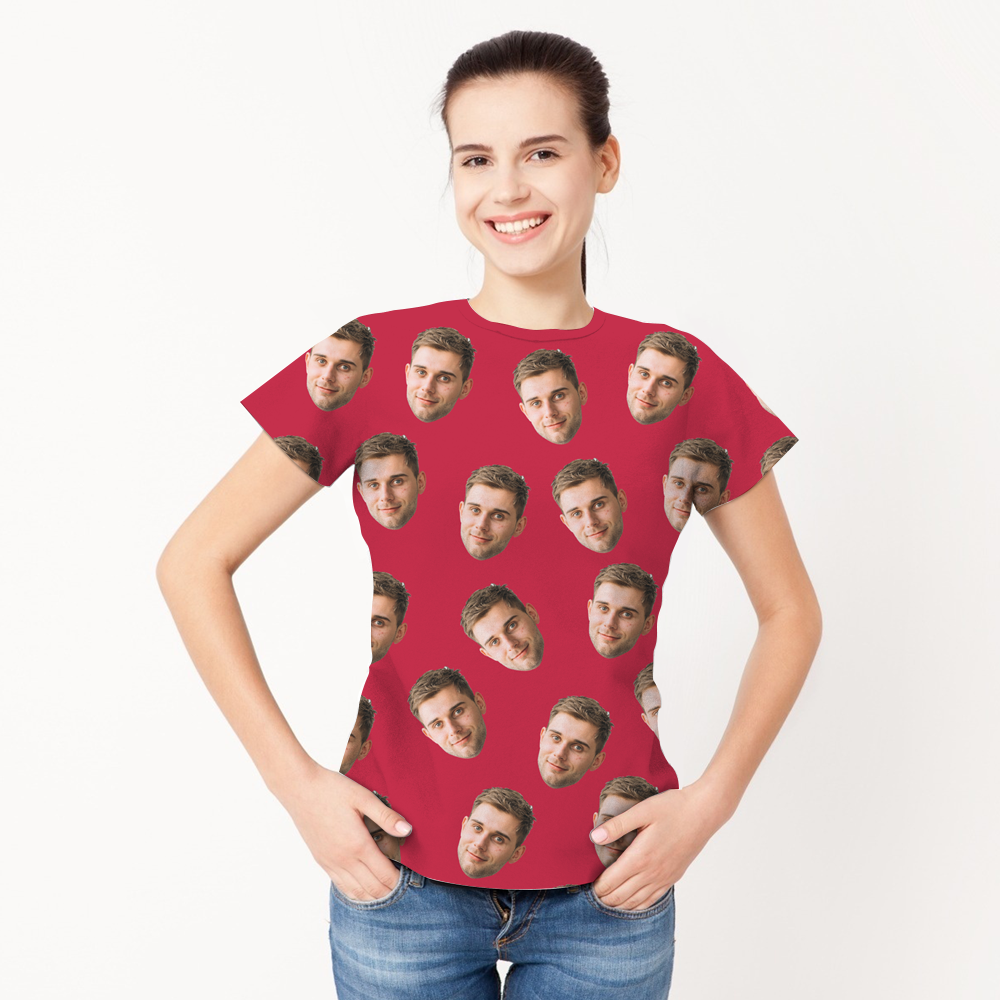 Valentine's Day Custom My Face All Over Print Tee Personalized Face Shirt Men's T-shirt - PhotoBoxer