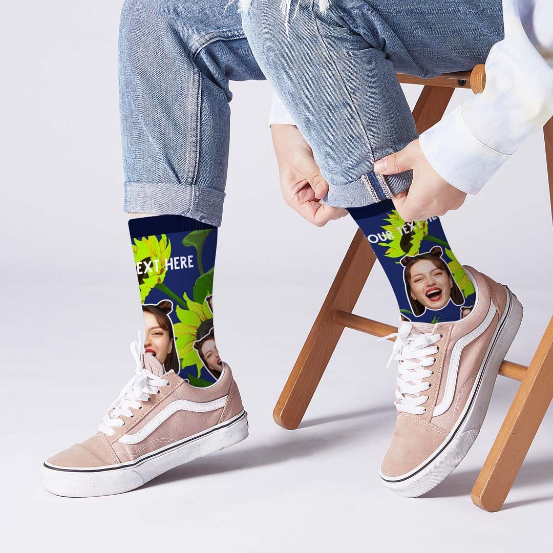 Colorful Sunflower Face Socks - PhotoBoxer