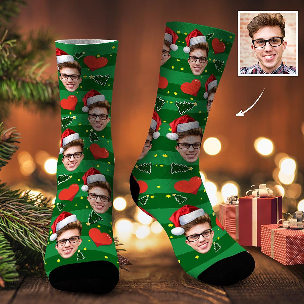 Christmas Gifts Custom Face Socks with Hearts - Put Any Photo on Socks - PhotoBoxer