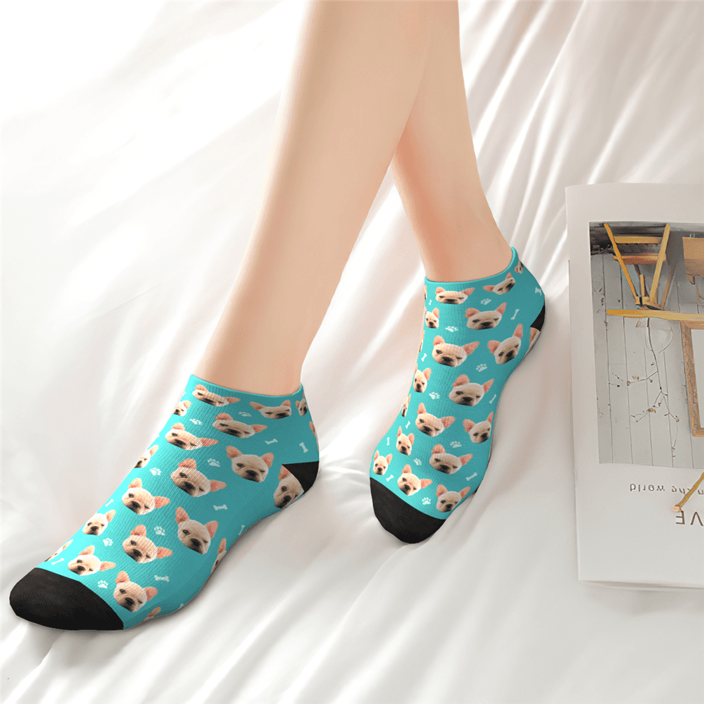 Custom Cute dog Face Ankle Socks - PhotoBoxer