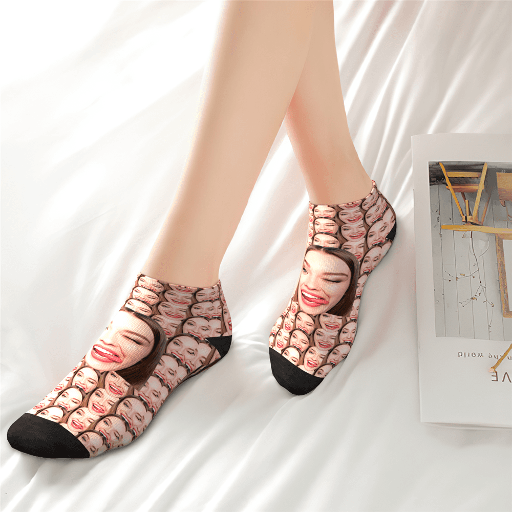 Custom Girlfriend Smile Face Ankle Socks - PhotoBoxer