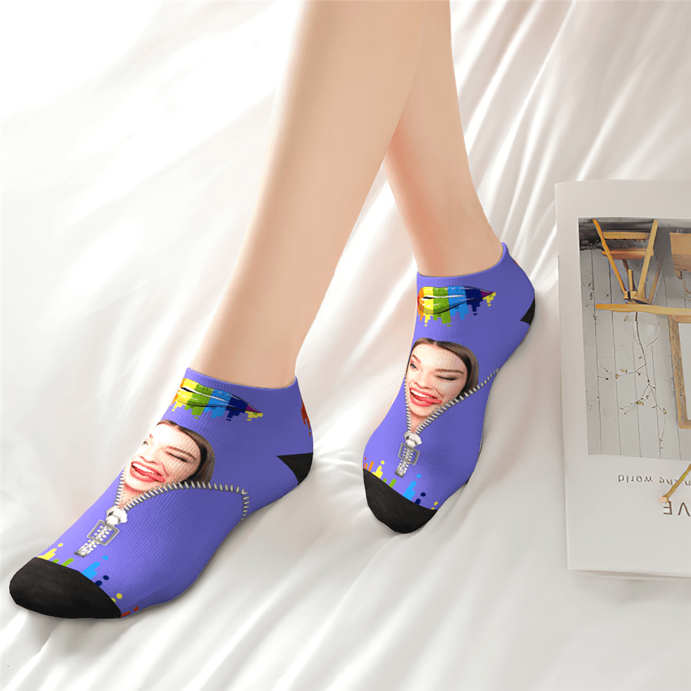 Custom Face Colorful Lip Ankle Socks - PhotoBoxer