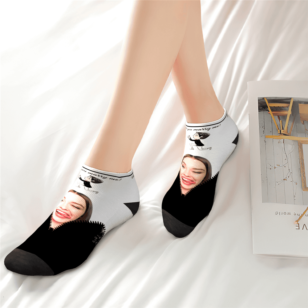 Custom Face Marry Me Ankle Socks - PhotoBoxer
