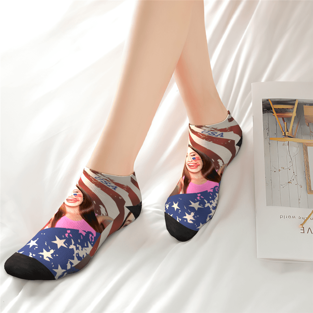 Custom Face National Flag Ankle Socks - PhotoBoxer