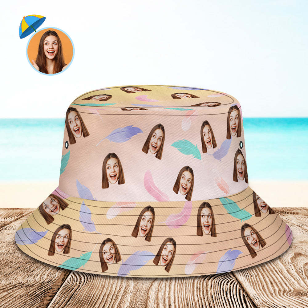 Custom Face Bucket Hat Unisex Personalized Photo Summer Cap Hiking Beach Hats - Leaves