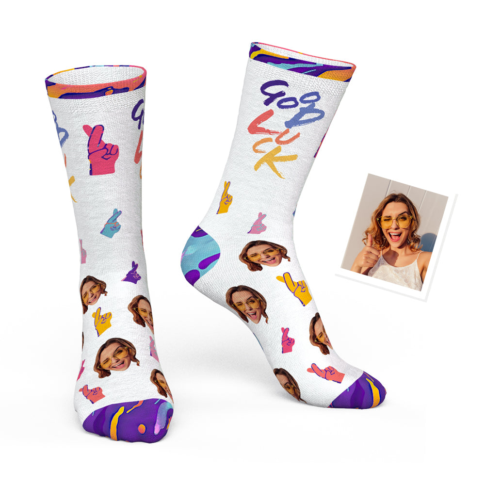 Custom Photo Sign Language Socks ASL Socks-Good Luck
