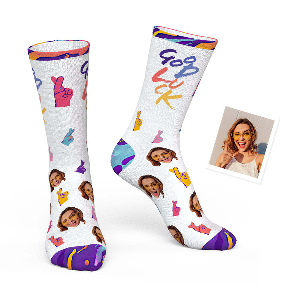 Custom Photo Sign Language Socks ASL Socks-Good Luck - PhotoBoxer