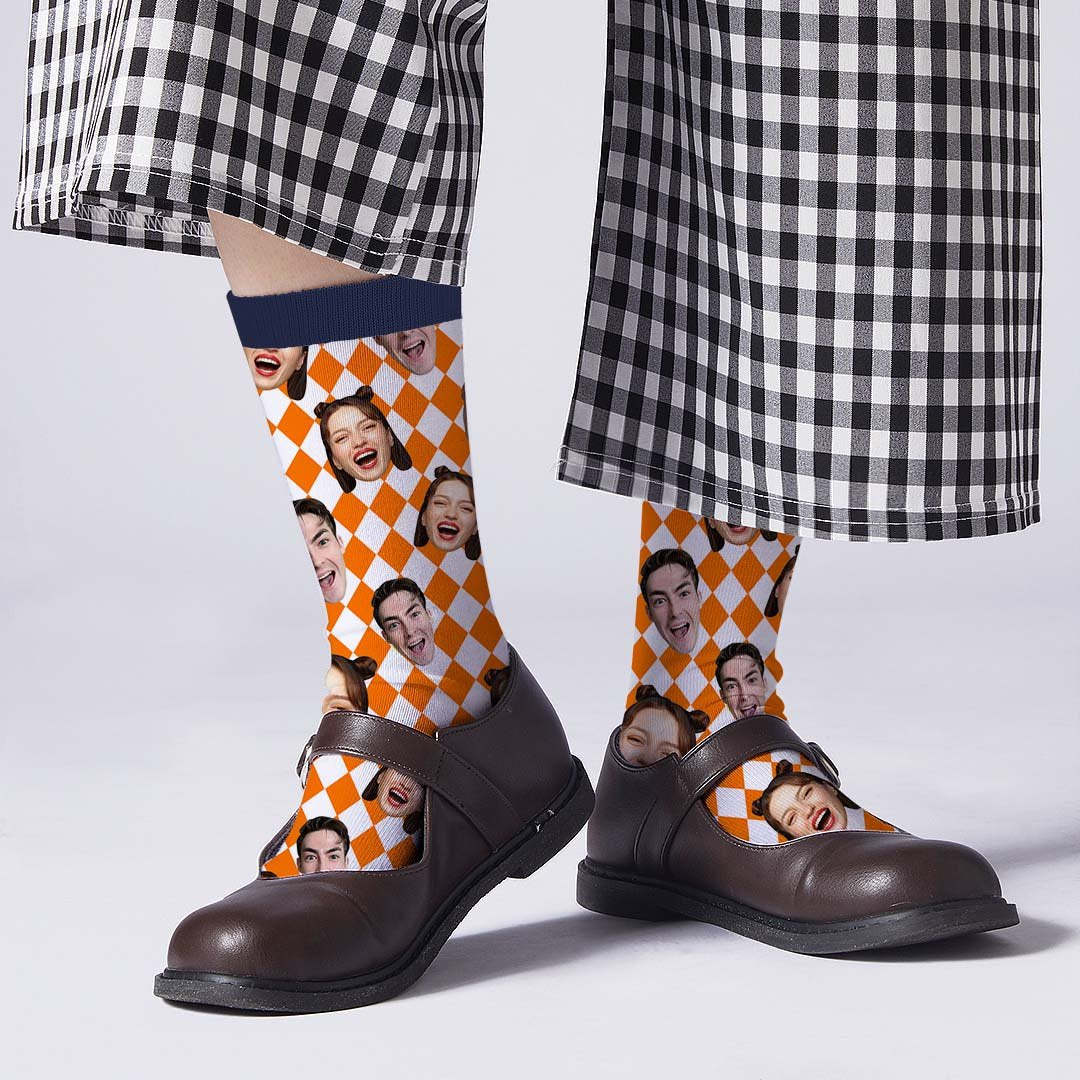 Colorful Lattice Face Socks - PhotoBoxer