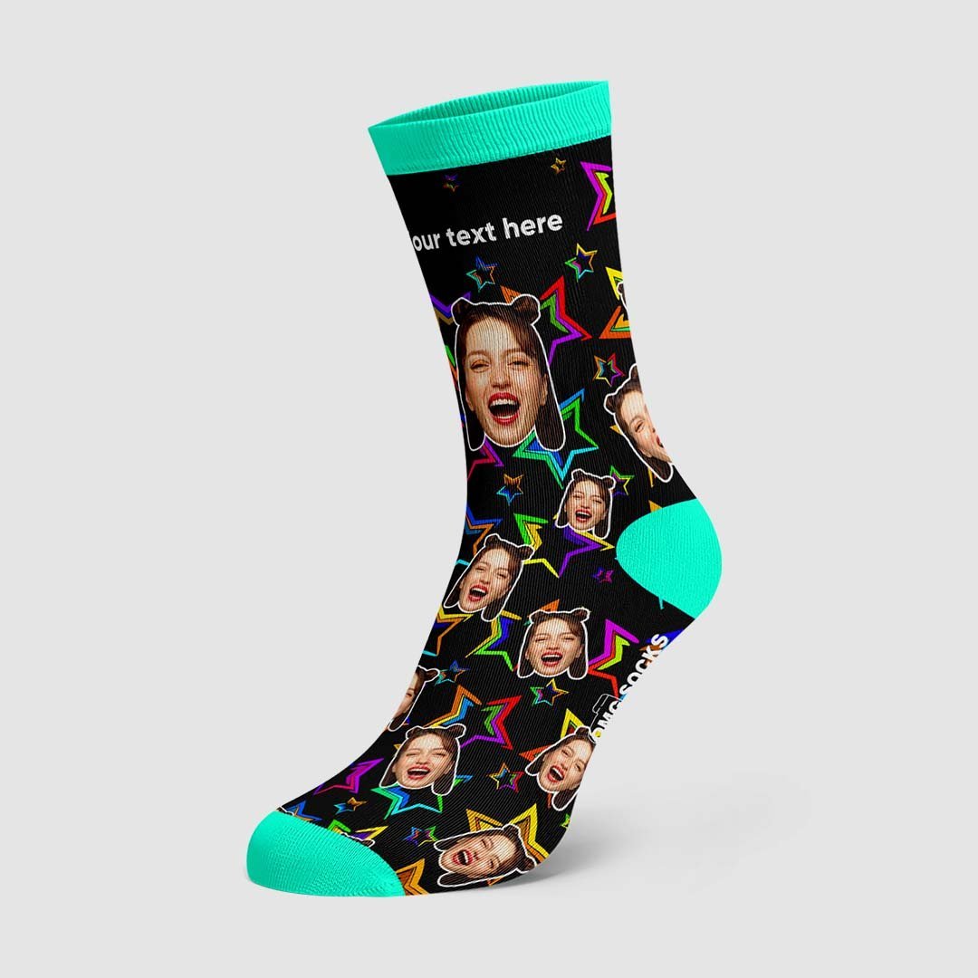 Custom Color stars Photo On Socks - PhotoBoxer
