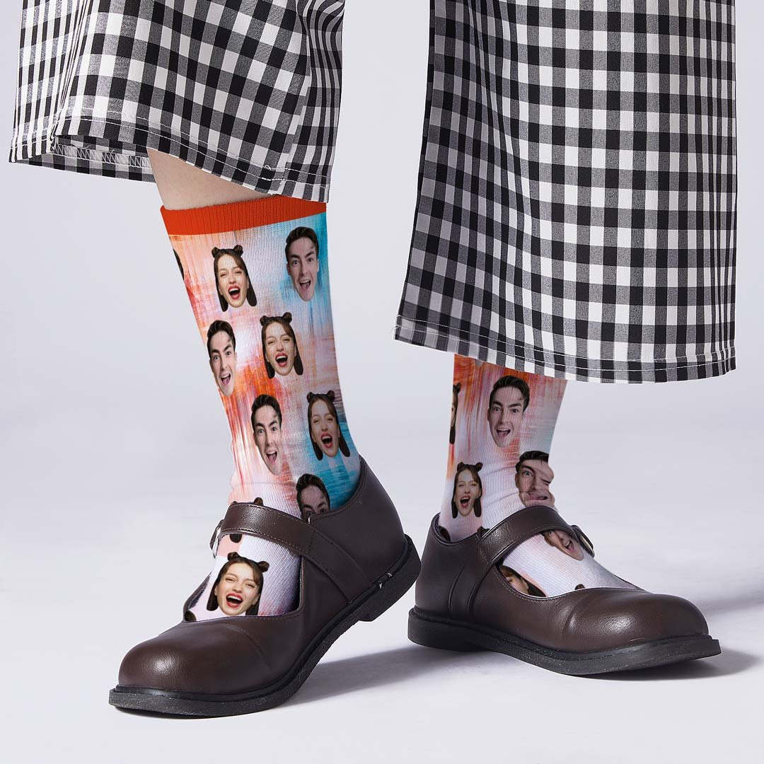 Color Tie Dye Custom Face Socks - PhotoBoxer