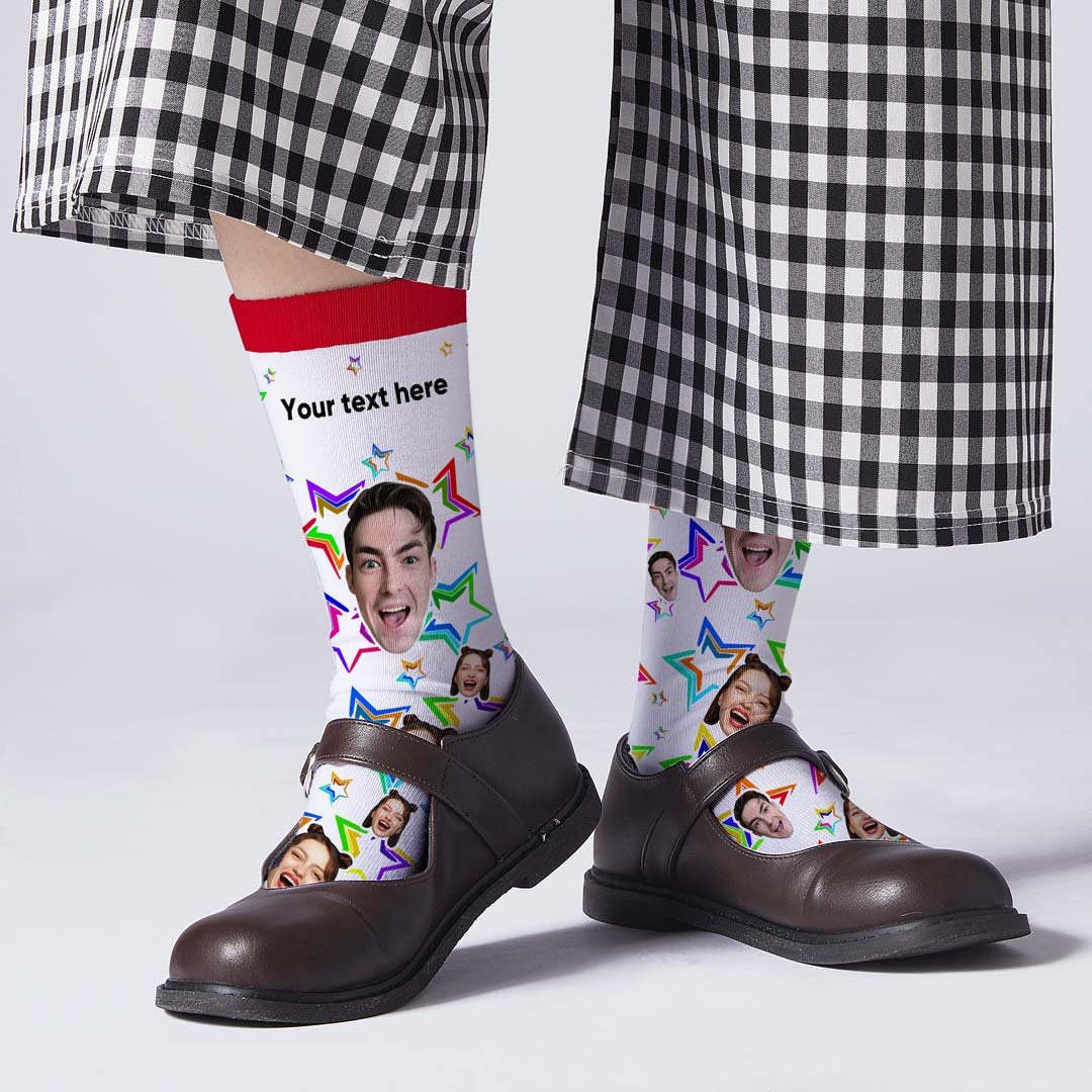 Custom Color stars Photo On Socks - PhotoBoxer