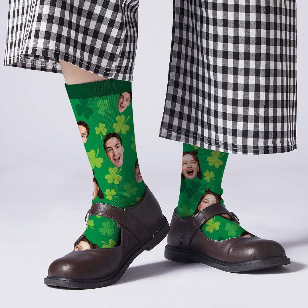 Custom Face On Amulet Clover Socks - PhotoBoxer