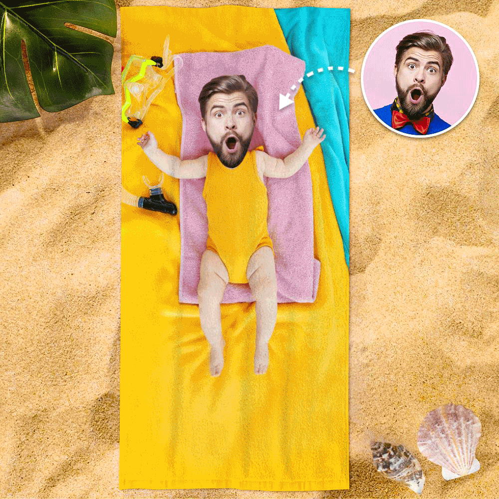 Custom Photo Face Beach Towel Face Towel With Your Dream Body Best Friend Gift 80*160cm - PhotoBoxer