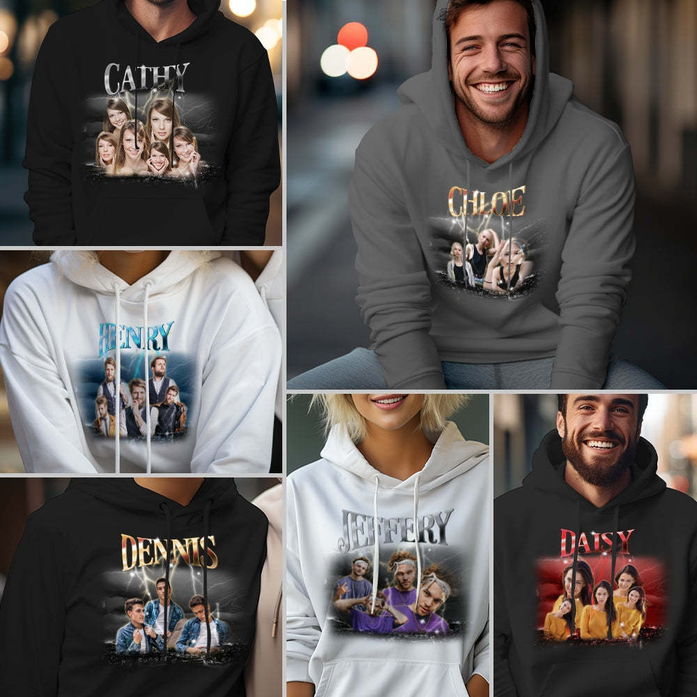 Custom Photo and Text Clothes Personalized Photo Gift Unisex Personality Vintage Lightning T-shirt,Hoodie - PhotoBoxer