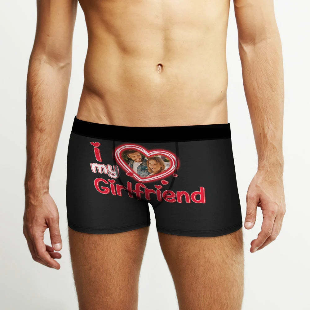 Custom Face Boxer Briefs Personalized Underwear Valentine's Day Gifts for Him I Love Girlfriend - PhotoBoxer