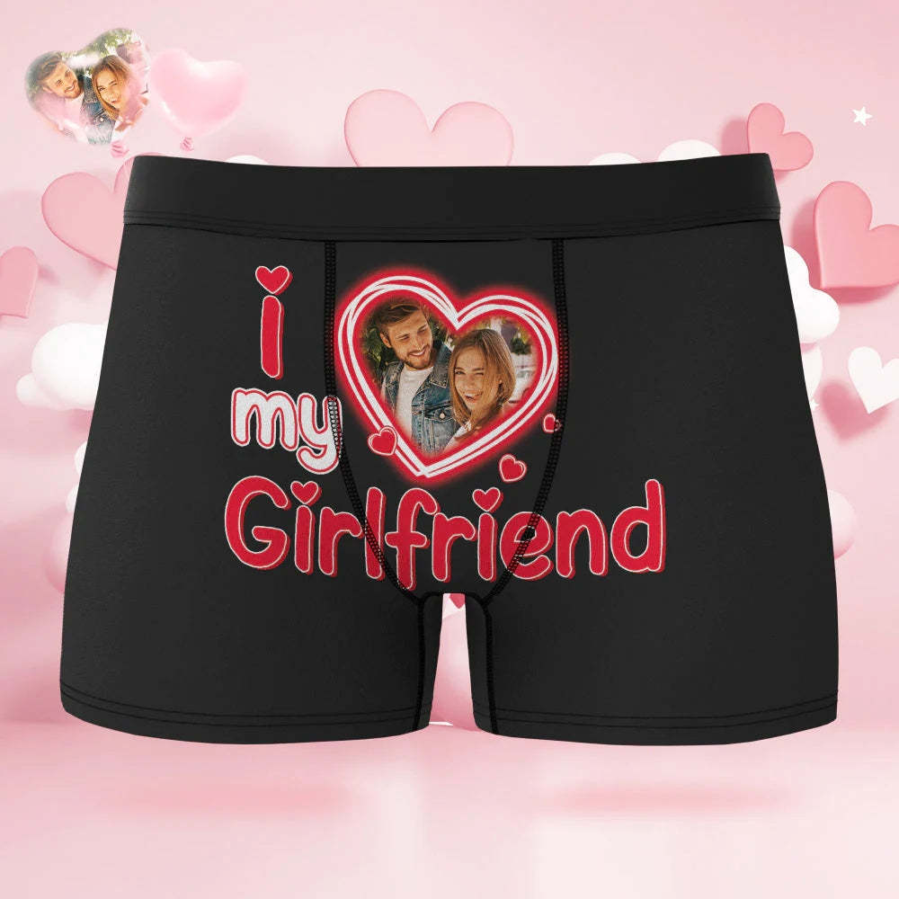 Custom Face Boxer Briefs Personalized Underwear Valentine's Day Gifts for Him I Love Girlfriend - PhotoBoxer