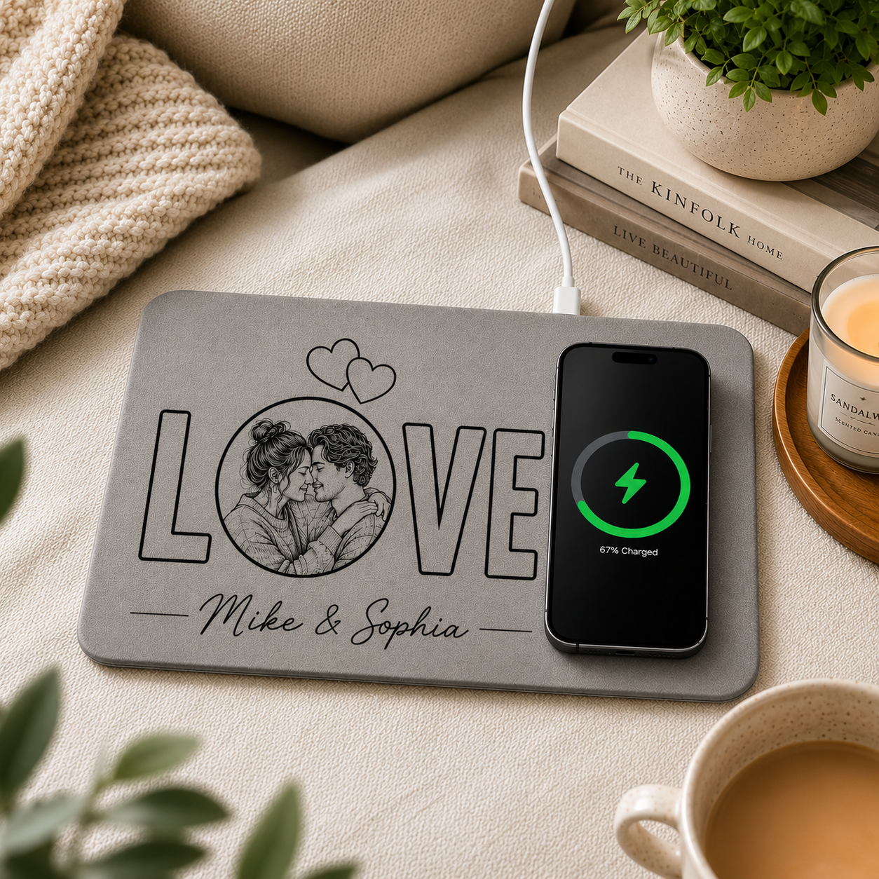 Personalized Charging Pad Dad Sketch Line Art Custom Photo Father's Day Gift For Dad - PhotoBoxer