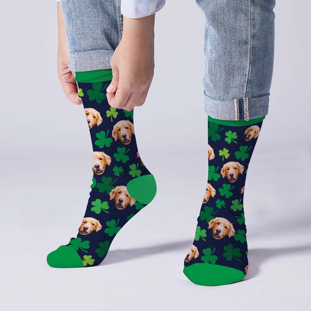 Custom Face On Amulet Clover Socks - PhotoBoxer