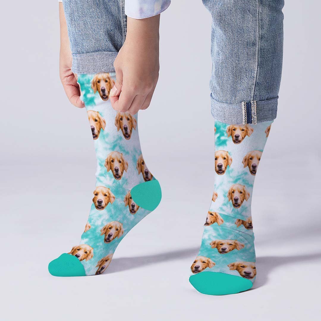 Color Tie Dye Custom Face Socks - PhotoBoxer