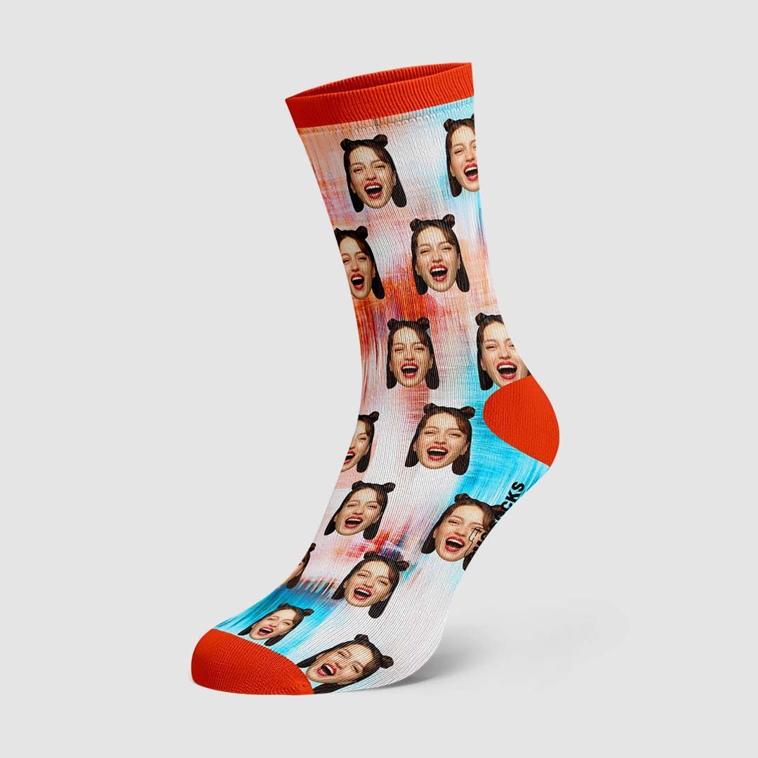 Color Tie Dye Custom Face Socks - PhotoBoxer