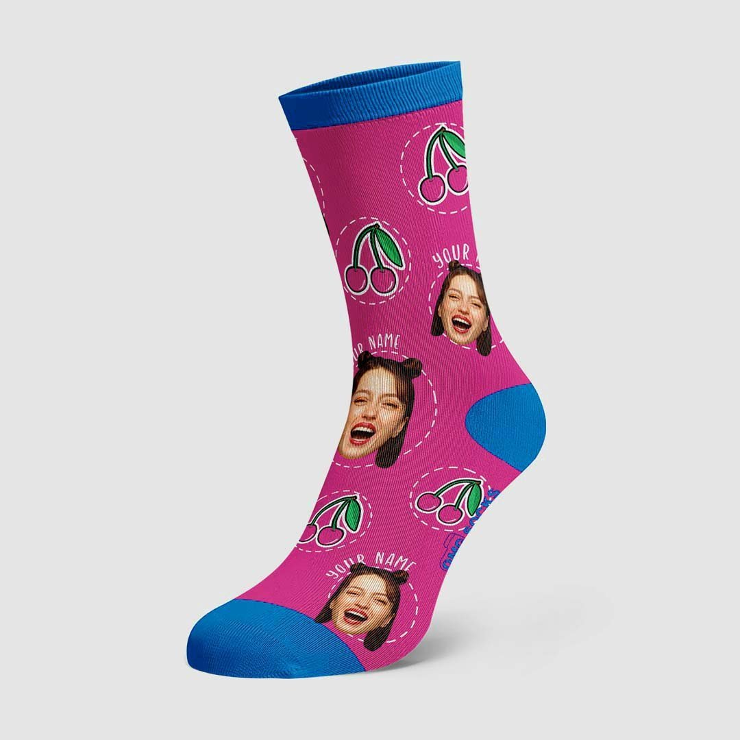 Color Cherry Photo Name Socks - PhotoBoxer